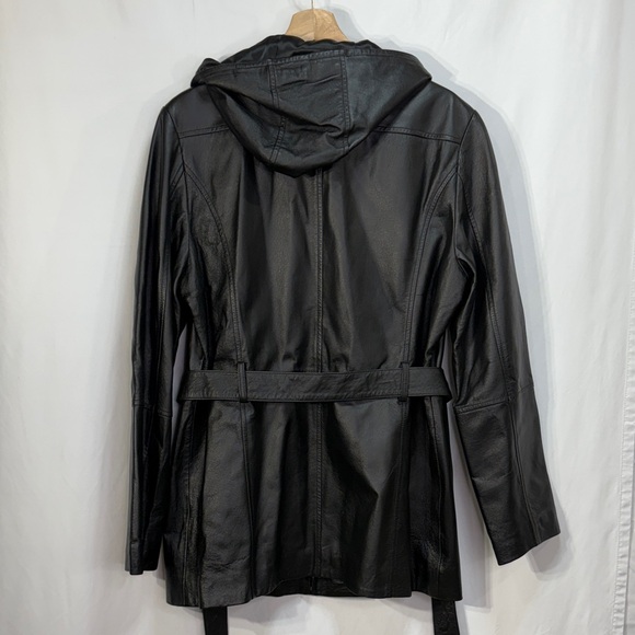 ☁️Croft & Barrow Black Leather Hooded Jacket: - Picture 4 of 6